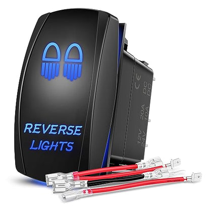 Nilight Reverse Lights Rocker Switches Led Light Bar Switch 5 Pin Laser On Off SPST switches 20A/12V 10A/24V Blue with Jumper Wires Set for Cars Trucks Boats ATVs UTVs RVs - size: REVERSE LIGHTS