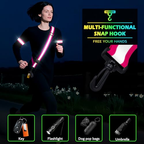 Reflective Walking Gear at Night, High Visibility Safety Reflective Sash Belt and 2-Pack Armband Set, Night Running Safety Gear for Women Men Kids - color: Pink
