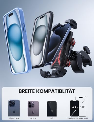 Lamicall Motorcycle Phone Mount Holder - [Dual Vibration Dampener] [Upgrade Handlebar Clip] Motorcycle Cell Phone Holder, Bike Phone Mount, for iPhone 16/15/14/13 Pro Max, 4.7-6.7" Phones. Red - color: Red