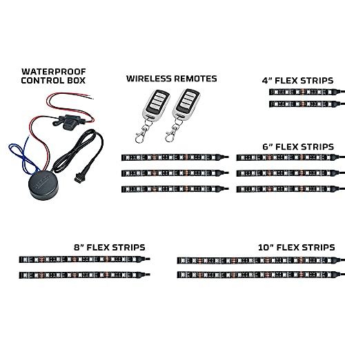 LEDGlow 12pc Advanced Million Color LED Motorcycle Accent Underlow Light Kit - 15 Solid Colors - 6 Patterns - Multi-Color Flexible Strips - Includes Waterproof Control Box & 2 Wireless Remotes