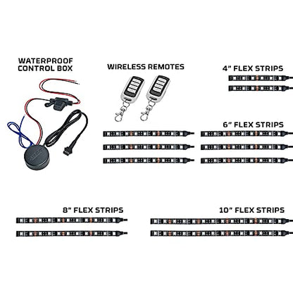 LEDGlow 12pc Advanced Million Color LED Motorcycle Accent Underlow Light Kit - 15 Solid Colors - 6 Patterns - Multi-Color Flexible Strips - Includes Waterproof Control Box & 2 Wireless Remotes