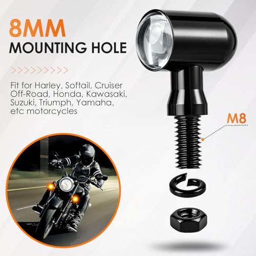 4PCS Mini Motorcycle LED Turn Signals, Ultra-Bright Blinkers Indicators 8MM Mounting Hole 12V Universal Fit for Harley Honda Kawasaki Suzuki Triumph Yamaha