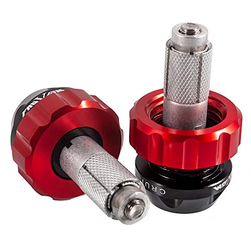 Throttle Lock Cruise Control Grip Ends Handlebar Plugs Sliders for 22mm Motorcycle Handlebar with 14mm/18mm Inner Diameter or with M6 Screw Holes (Red) - color: Red