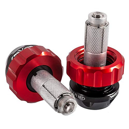 Throttle Lock Cruise Control Grip Ends Handlebar Plugs Sliders for 22mm Motorcycle Handlebar with 14mm/18mm Inner Diameter or with M6 Screw Holes (Red) - color: Red
