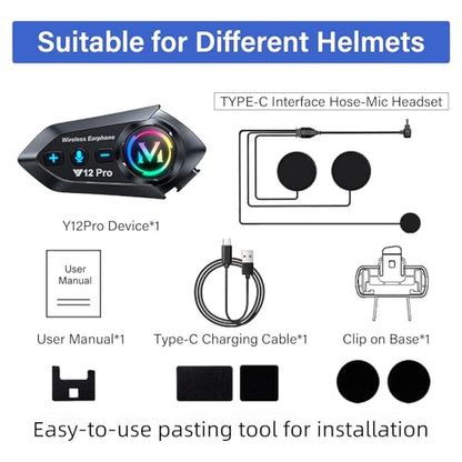 Motorcycle Helmet Bluetooth Headset 2 Way Intercom 550 Yards,HIFI Sound,Noise Cancellation,Music Share,1000mAh,Helmet Speakers Headphones FM,Easy to Connect/Use with Gloves,Waterproof,Voice Assistant