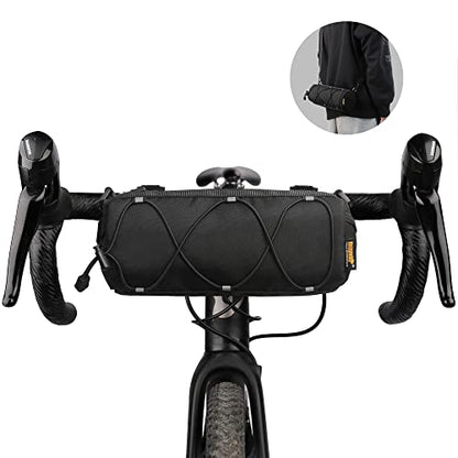 Rhinowalk Bike Handlebar Bag, Bicycle Front Bag Shoulder Bag Storage Bag with Shoulder Strap for Road Mountain Bike Cycling Travel - color: Black