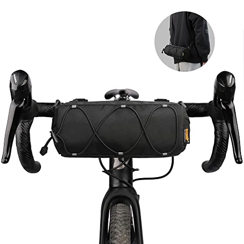 Rhinowalk Bike Handlebar Bag, Bicycle Front Bag Shoulder Bag Storage Bag with Shoulder Strap for Road Mountain Bike Cycling Travel - color: Black