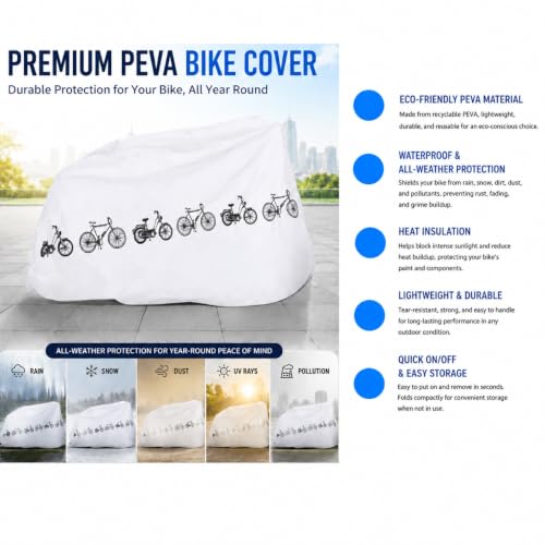 Water-proof Bike Cover 200x100cm - PEVA All-Weather Protector for bike, Scooter & Motorbike(White)