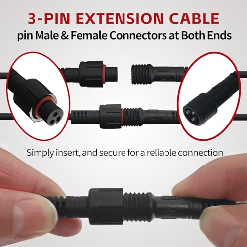 4 PCS 4FT 3 Pin Full Angle RGB Rock Light Extension Wire, Design for Our Brand's Neon Light Kits, Other Brands Must Meet Length of the Male Plug is 0.24 Inches and The Female is 0.39 Inches - size: 4pcs 4ft extensions