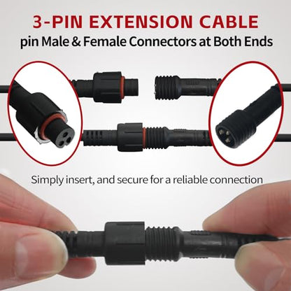 4 PCS 4FT 3 Pin Full Angle RGB Rock Light Extension Wire, Design for Our Brand's Neon Light Kits, Other Brands Must Meet Length of the Male Plug is 0.24 Inches and The Female is 0.39 Inches - size: 4pcs 4ft extensions