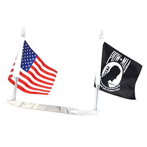GUAIMI Motorcycle Flag Mount Double Flag Holder Motorcycle Flags (American Flag + POW MIA Flag)
