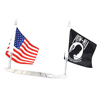 GUAIMI Motorcycle Flag Mount Double Flag Holder Motorcycle Flags (American Flag + POW MIA Flag)