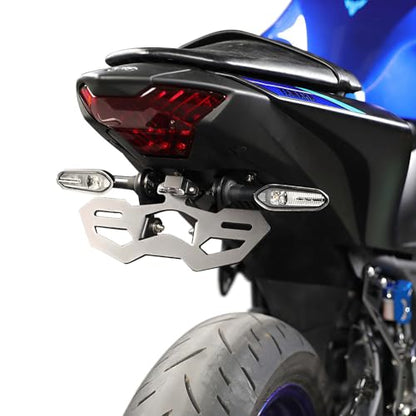 Motorcycle License Plate Holder Bracket, for Yamaha YZF-R25 2014-2025 / YZF-R3 MT-25 MT-03 2015-2025, Fender Eliminator with LED License Plate Lights and Turn Signal Mounting Holes (Black)