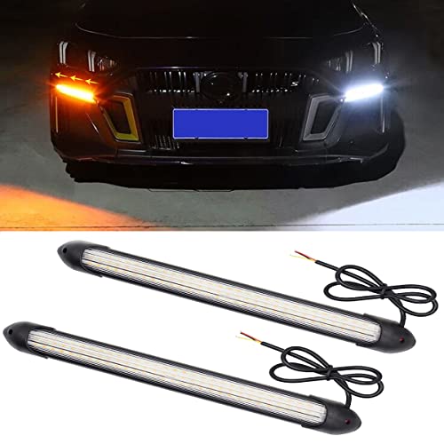 Exterior Car LED Lights, 2Pcs Flexible Daytime Running Light Strip Waterproof Auto Headlight Sequential White Turn Signal Yellow Led Light, 6.1 Inches - size: 6.1 inches