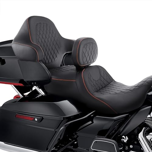 Lattice Stitch Roadsofa Seat Gel Rider Cushion with Rider Backrest and King Tour Pack Trunk Backrest Pad fit for Harley Touring Road King Street Glide Road Glide Electra Glide 2014-2023 Black Red - color: Gel Style B Red Seat + 2 Backrest