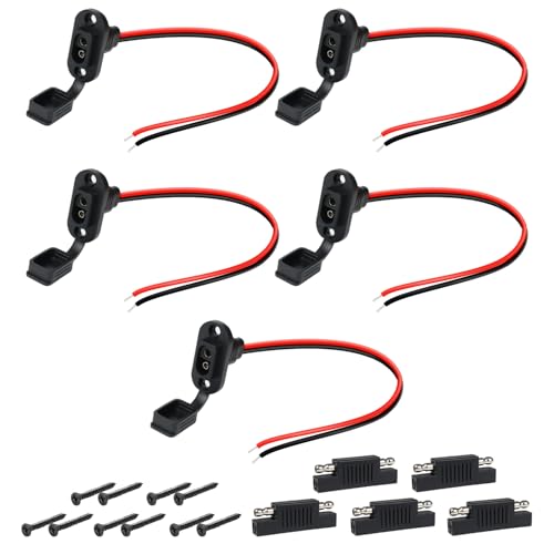 SAE Connector, TMH 2 FT - 10 AWG Socket Sidewall Port, SAE Cable Flush-Mountable Connector Plug for Solar Panel Generator Battery Charger with 10 Screws (5 Packs) - color: 10 AWG - 2 FT (5 Packs), size: 2 Feet (60cm.)