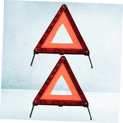 Alipis 2Pcs Roadside Hazard Warning Sign Emergency Triangle Kit for Compact Design Stable Base Day and Night Visibility Essential Road Safety Equipment
