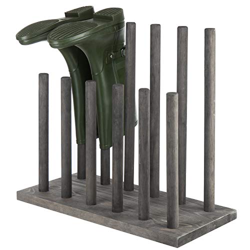MyGift Vintage Gray Wood Entryway Boot Rack Organizer Tall Boots Inverter Holder - Holds up to 6 Pairs - color: Vintage Gray