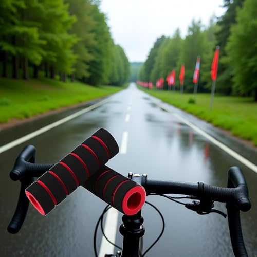 Red Non-Slip Foam Handlebar Grips for Bicycle and Motorcycle ?Soft, Durable Sponge Grip Covers for Cycling, Road Racing, Brake Lever Protection ?Comfortable Handlebar Tapes