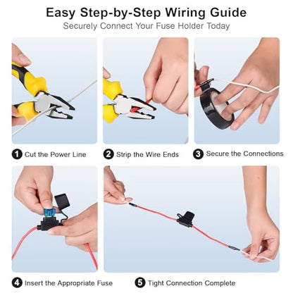Anyongora 4 Pack 16AWG Inline Fuse Holder, Waterproof Precision 12V/24V Automotive Fuse Holder Kit with 20pcs ATC/ATO Fuses (3A-15A), Tinned Copper Wire for Dash Cam GPS
