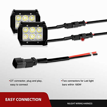 Nilight - 10036W 14AWG 11.5 Feet DT Connector Wiring Harness Kit LED Light Bar 12V On Off Switch Power Relay Blade Fuse for Off Road Lights LED Work Light-2 Leads - size: 14AWG Wiring Harness-2 Leads