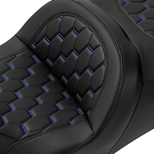 C.C. RIDER Motorcycle 2 Up Rider Driver&Passenger Seat Fit for Harley Touring CVO Road Glide Electra Glide Street Glide Road King 2009-2023 - color: Seat 16#Blue Stitching