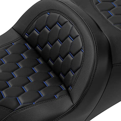 C.C. RIDER Motorcycle 2 Up Rider Driver&Passenger Seat Fit for Harley Touring CVO Road Glide Electra Glide Street Glide Road King 2009-2023 - color: Seat 16#Blue Stitching