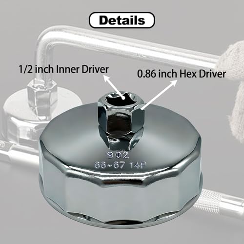 66-67mm Oil Filter Wrench, 14 Flute Wrench & 1/2Inch Square Drive Oil Filter Cap Wrench Removal Tool Socket - size: 67mm 14 Flute