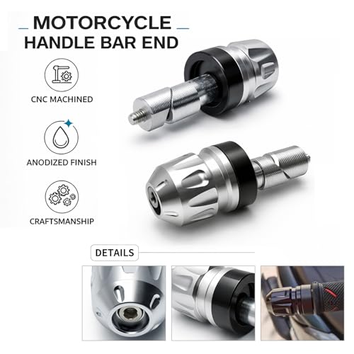 Motorcycle Handle Bar Ends Plug for 17-19 mm Handlebars, Aluminum Heavy Bar End Slider Anti Vibration Handlebar Grip End Weight Caps(Silver) - color: Silver