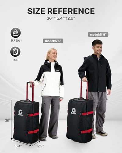 Gonex Rolling Duffle Bag with Wheels, Water-repellent 90L Nylon Large Wheeled Travel Duffel Luggage with TSA Lock & Telescopic Handle 30 inch, Black & Red - color: Black & Red, size: 30 inch