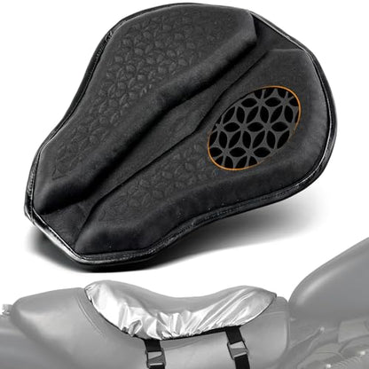 PBYMT Universal Motorcycle Gel Seat Pad, Motorcycle Seat Cushion with Sunshade Cover, Large 3D-Honeycomb Structure TPE Shock Absorption and Breathable for Long Rides