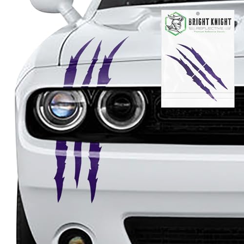 Bright Knight Decals Reflective Claw Mark Car Decals for Men - Purple 6 Pcs 3M Vinyl Car Stickers and Headlight Decal for Vehicles - Scratch Cover for Night Visibility, Made in USA, Pack of 1 - color: Purple, size: 1 pk