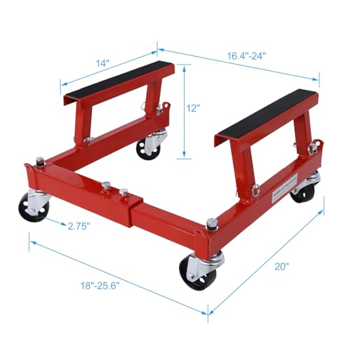 Motorcycle & ATV Maintenance Stand Hold Up to 1500lbs with Steel Frame Engine Cradle Dolly W/4 Locking (Red) - color: Red