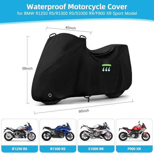 Motorcycle Cover Waterproof for BMW R1250 RS/R1300 RS/S1000 RR/F900 XR, Heavy Duty Outdoor Sun Rain Snow UV Dust All Weather Protection Motorbike Cover with Soft Cotton Lining & Lock Hole - size: R1250RS Sport