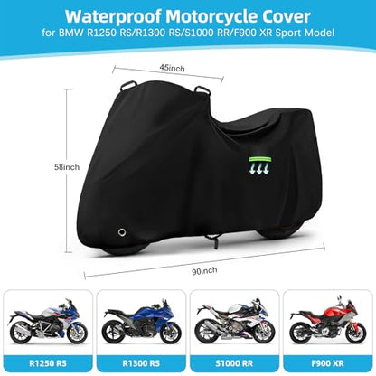 Motorcycle Cover Waterproof for BMW R1250 RS/R1300 RS/S1000 RR/F900 XR, Heavy Duty Outdoor Sun Rain Snow UV Dust All Weather Protection Motorbike Cover with Soft Cotton Lining & Lock Hole - size: R1250RS Sport