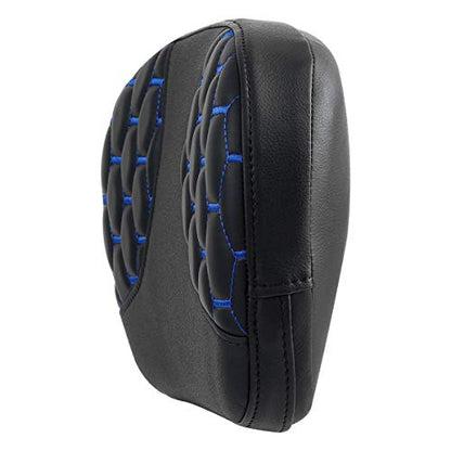 SLMOTO Detachable Leather Passenger Sissy Bar Backrest Pad Bracket Fits For Harley Touring Road King Electra 2014-2023, Blue Stitching - color: Blue Passenger Backrest PAD