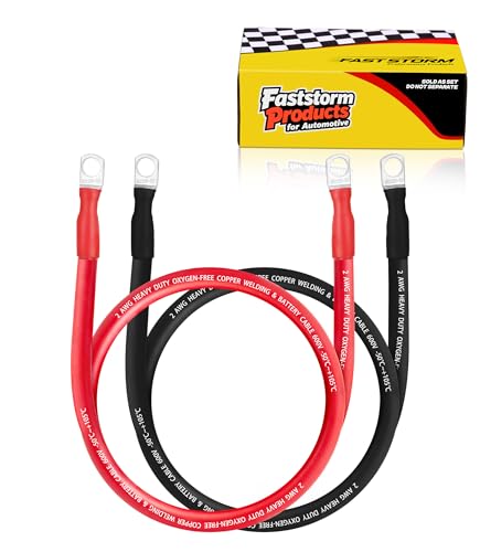 2 AWG Battery Cable, Flexible Inverter Cables 3 Feet with 3/8" Terminals OFC Pure Copper 2 Gauge Welding Wire for Automotive Solar Marine Boat RV Car Motorcycle (Red + Black 3FT Pair) - color: 3/8", size: 2 AWG, 3 Feet