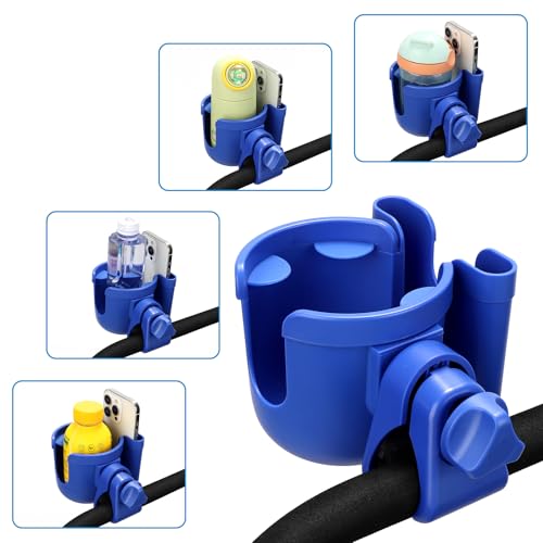 Accmor Stroller Cup Holder with Phone Holder, Bike Cup Holder, Universal Cup Holder for Uppababy Nuna Doona Strollers, 2-in-1 Cup Holder for Walker, Wheelchair, Scooter - color: Deep Blue