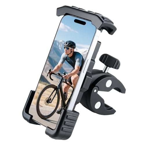 GaRhomxy Bike Phone Holder, Quick Release Motorcycle Phone Mount for Handlebar, Fits iPhone 17/16/15/14/13 Pro Max, Samsung S20 and All 4.7-7” Cell Phones, Universal Dirt Scooter Accessories, Black