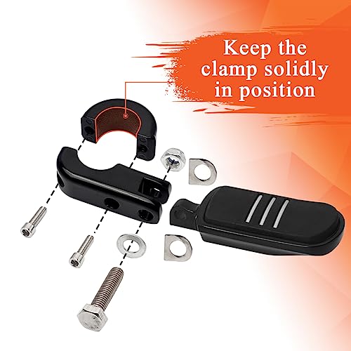 FOVPLUE 1.25" Highway Footpegs, Adjustable Footrest w/Mounting P-Clamps for Harley Touring Softail Dyna Sportster Honda Kawasaki Suzuki Yamaha Indian Victory w/1-1/4" Engine Guard, Gloss Black#1 - color: Gloss Black