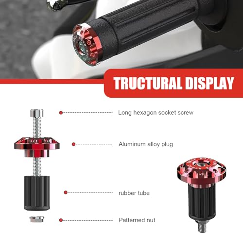 2 PCS Universal Motorcycle Bar End Plug, Shockproof Handlebar End Caps, 7/8" Aluminum Alloy Handlebar Grip End Caps Replacement, for Most Motorcycles (Red) - color: Red