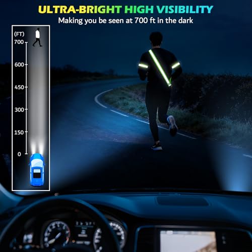 Reflective Walking Gear at Night, High Visibility Safety Reflective Sash Belt and 2-Pack Armband Set, Night Running Safety Gear for Women Men Kids - color: Green