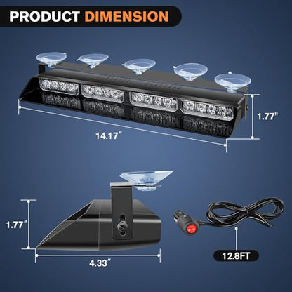 Nilight 32LED White Emergency Dash Strobe Lights with Controller Suction Cups Warning Hazard Interior Front/Rear Windshield Deck Split Light Bar for Trucks Construction Vehicles - color: White
