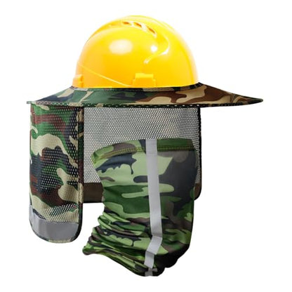TCCFCCT Hard Hat Sun Shade - Full Brim Mesh Neck Shield, High Visibility Visor, Face Scarf, Accessories - 2 Packs, Camo (Hat Not Included) - color: Sun Shade 1+bandana 1 Camo