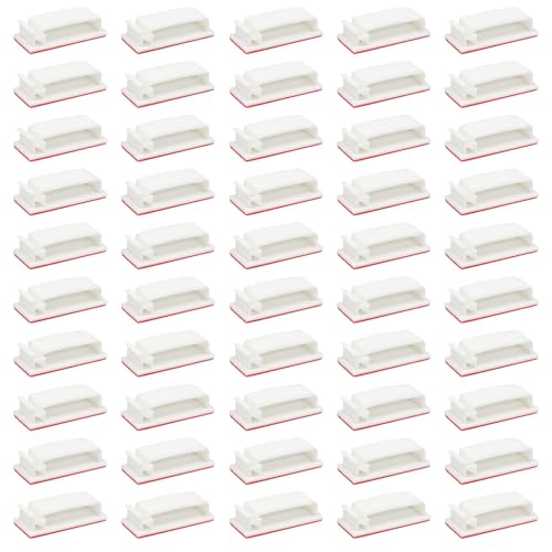 50Pcs Self-Adhesive Cable Clips, Cable Management Clips, Wire Organizer for TV PC Ethernet Cable Under Desk Home Office(White) - color: White