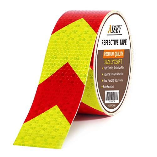 AISEY 2 Inch x 30 Feet Red Yellow Reflective Safety Tape, Honeycomb Prismatic Conspicuity Tape for Trucks, Trailers, Vehicles, Road Barriers - size: 2" X 30FT