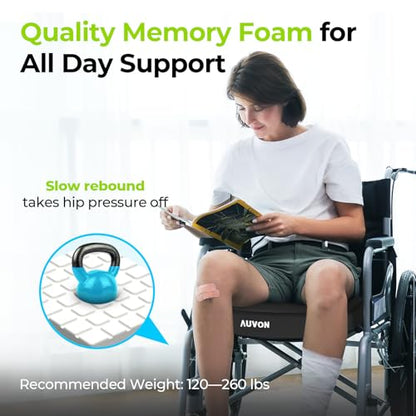 AUVON Cooling Gel Wheelchair Seat Cushion for Long Sitting, Memory Foam Seat Cushion for Tailbone & Back & Sciatica Relief, Breathable Chair Cushion with Strap for Car, Office, Home, Anti-Slip