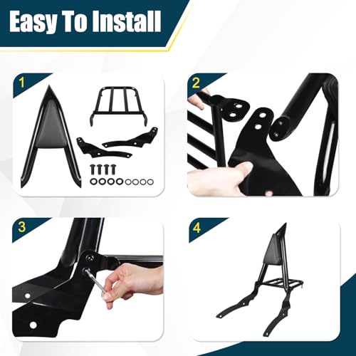 Motorcycle Detachable Sissy Bar Backrest with Luggage Rack Compatible with for 1996-2017 Yamaha VStar 650 400 Dragstar 650 400 Custom Passenger Backrest and Back Rest Pad - size: 1996-2017 Custom