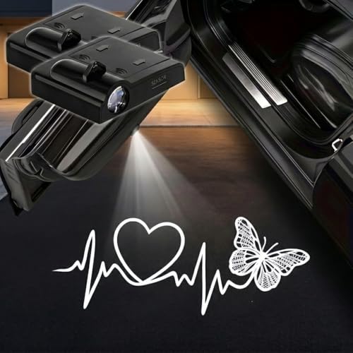 2PCS Love Butterfly Lifeline Car Door Lights Projector, Magnetic Logo Projector Door Lights, Wireless LED Welcome Puddle Light, Heartbeat Car Accessories Decor, Gifts for Women Men, Fit All Vehicles - color: Heartbeat Lifeline