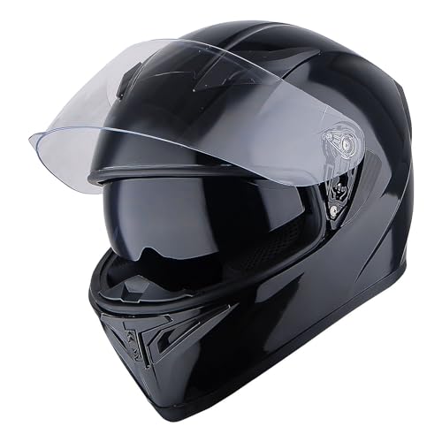 1STorm Motorcycle Street Bike Dual Visor/Sun Visor Full Face Helmet Mechanic Glossy Black, Size X-Large Size XL (59-60 CM,23.2/23.6 Inch) - color: Glossy Black, size: X-Large